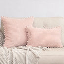 Axyaa Corduroy Stripe Fur Ball Cushion Cover
