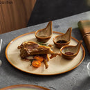 Axyaa Ceramic Steak Plate with Handle & Seasoning Dish - Set of 2