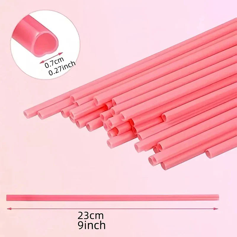 Axyaa Red Pink Love Heart Straws - Pack of 20