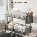 Axyaa Double Layer Kitchen Sink Dish Drainer Rack and Cutlery Basket
