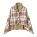 Axyaa Plaid Fleece Poncho Throw Blanket with Buttons