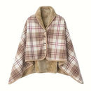 Axyaa Plaid Fleece Poncho Throw Blanket with Buttons