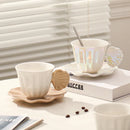 Axyaa Ceramic Shell Mug with Saucer: Abstract Art Tea Coffee Cup, 280ml
