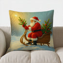 Axyaa Santa Sleigh & Christmas Trees Pillow Cover - Sofa Bedroom Car Decor