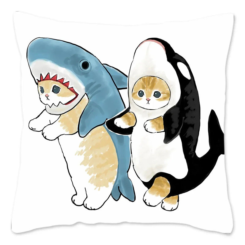 Axyaa Cat Shark Pillow Case: Kawaii Sofa Cushion Cover 45x45cm