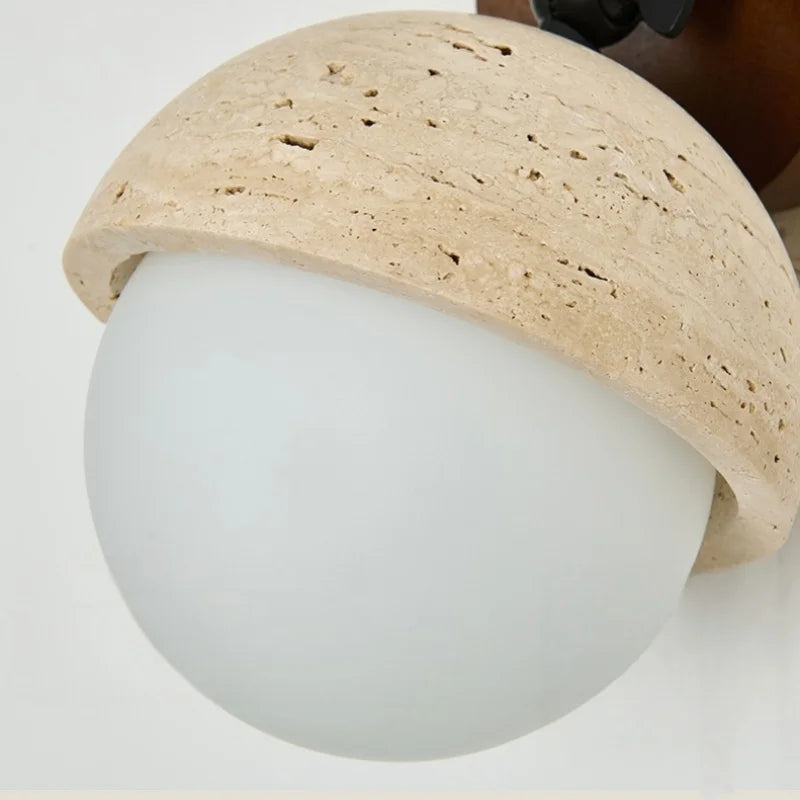 Axyaa White Glass LED Wall Lamps Pull Chain Yellow Travertine Modern Nordic Light