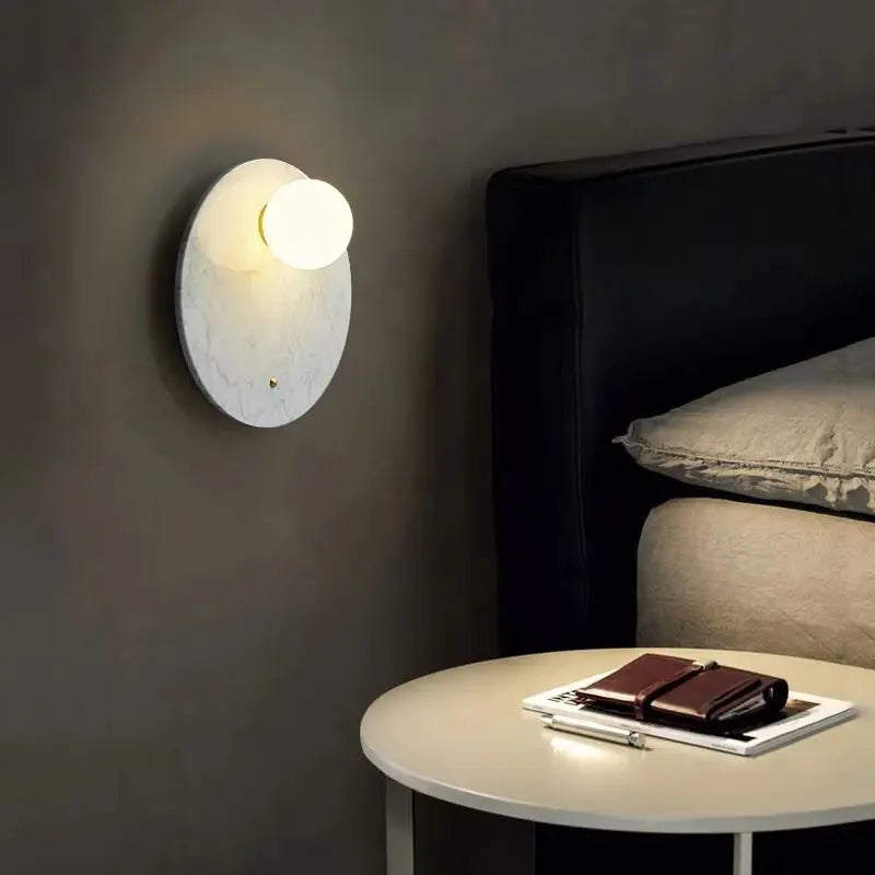 Axyaa Circular Green Marble Sconce LED Wall Lamp