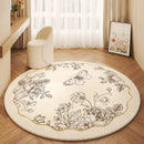 Axyaa Butterfly Pattern Plush Round Carpet for Cream Style Bedroom Decor and Living Room
