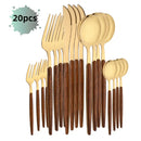 Axyaa Stainless Steel Cutlery Set with Wooden Handle Clamp
