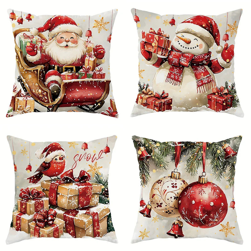 Axyaa Christmas Pillowcase: Santa Claus Snowman Bird Sofa Cushion Cover