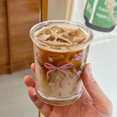 Axyaa Kawaii Bowknot Glass Tumbler, Cute Flower Mug, Aesthetic Tea Cup for Girls