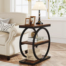 Axyaa Narrow End Table with 3 Shelves, Industrial Wooden Side Table