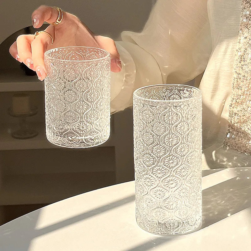 Axyaa Carved Glass Latte Coffee Cup - Ideal for Home, Restaurants, Cafes