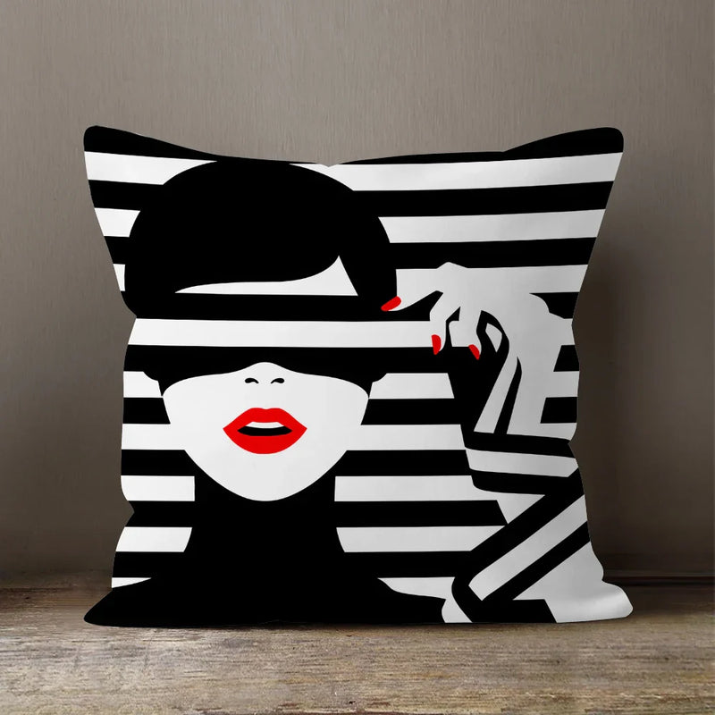 Axyaa Soft Velvet Beauty Pillowcase - Black & White Plush Cushion Cover