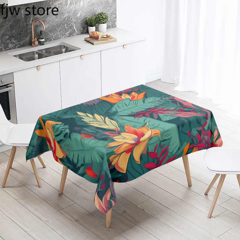 Tropical Plant Printed Waterproof Table Cloth for Kitchen & Restaurant by Axyaa