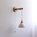 Axyaa LED Wood Wall Lamp with White Ceramic Shade for Indoor Living Room