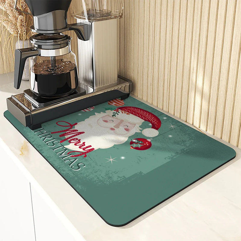 Axyaa Christmas Tree Kitchen Mat: Antiskid & Absorbent Draining Pad for Dishes & Tableware