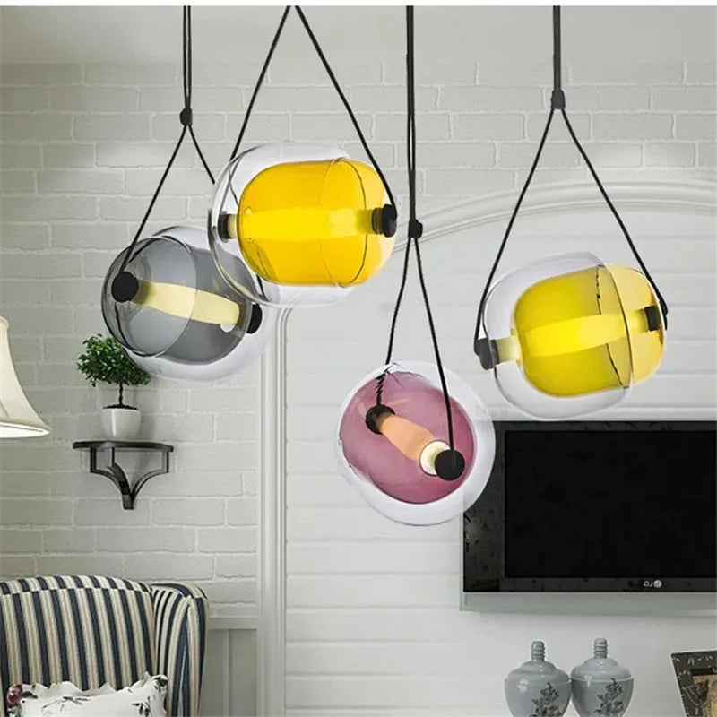 Axyaa Colorful Glass Mini Led Pendant Light for Restaurant Kitchen Bar