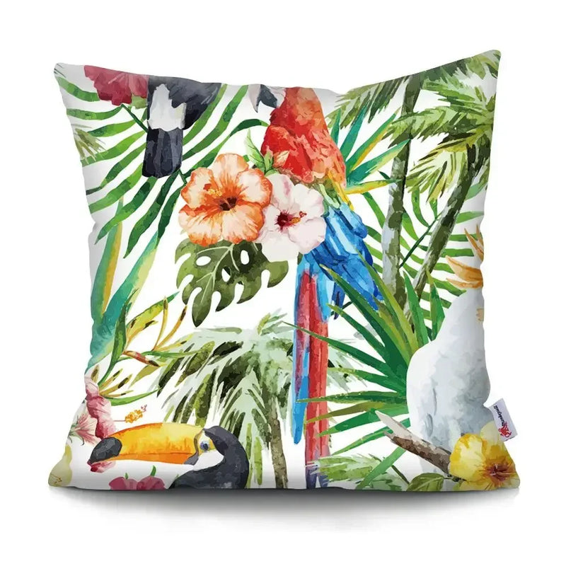 Axyaa Tropical Plant Parrot Decorative Pillow Cover - Flowers Sofa Cushion Case