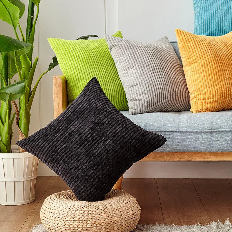 Soft Striped Velvet Corduroy Cushion Covers by Axyaa for Stylish Home Decor