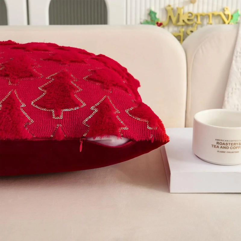 Axyaa Christmas Tree Plush Pillow Cover 45cm Home Decor