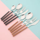 Axyaa Stainless Steel Cutlery Set with Imitation Wooden Handles