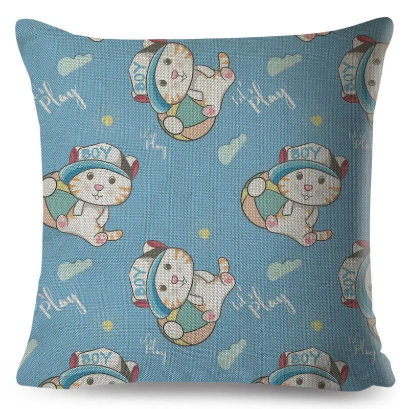 Axyaa Cat Cushion Cover: Decorative Linen Pillow for Home, Sofa, Children's Room