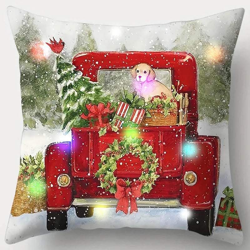 Axyaa LED Christmas Pillowcase with Truck Gifts & Tree Pattern