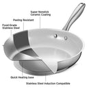 Axyaa CS 8/12" Stainless Steel Frying Pan with Lid, Non-Stick Ceramic Coating