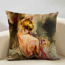 Axyaa Dancing Girl Oil Painting Decorative Pillow Cover 45x45cm