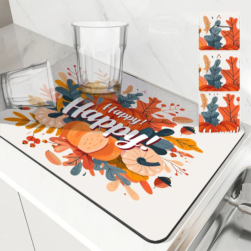 Axyaa Thanksgiving Drying Mat - Non-slip Kitchen Drain Pad and Heat Resistant Counter Mat