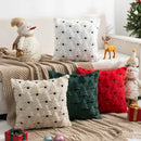Axyaa Holiday Rabbit Fur Quilted Christmas Tree Pillowcase - Red Green Embroidered Sofa Cushion Cover