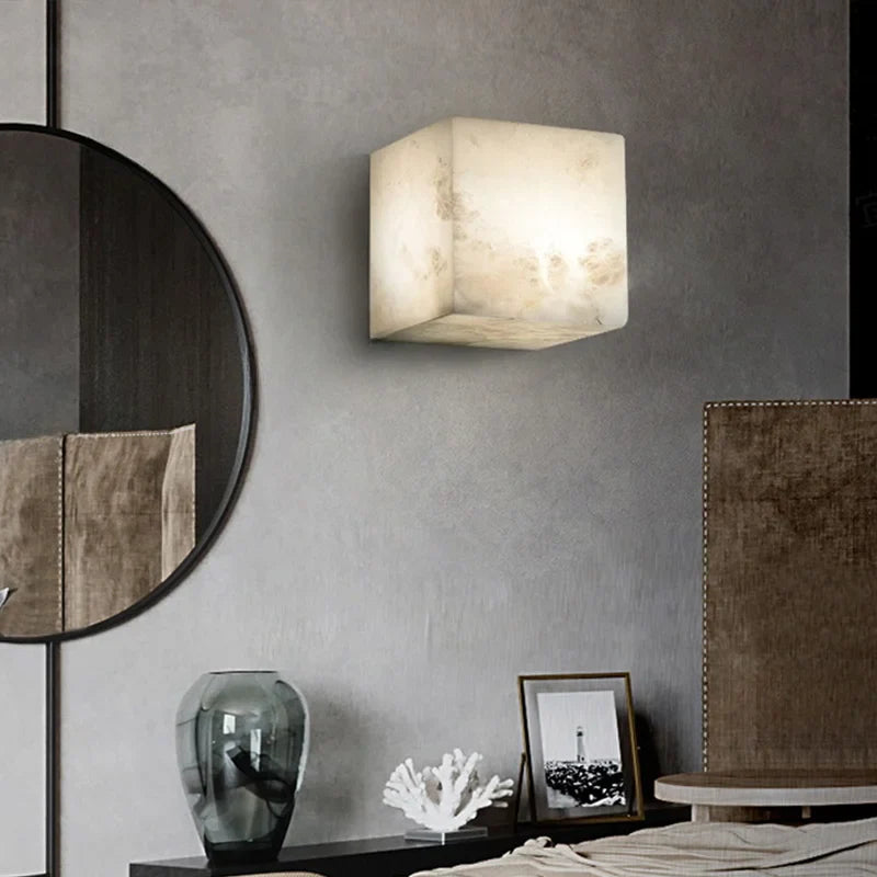 Axyaa Cube Marble Wall Lamp Natural Stone LED Sconce Lighting Fixtures