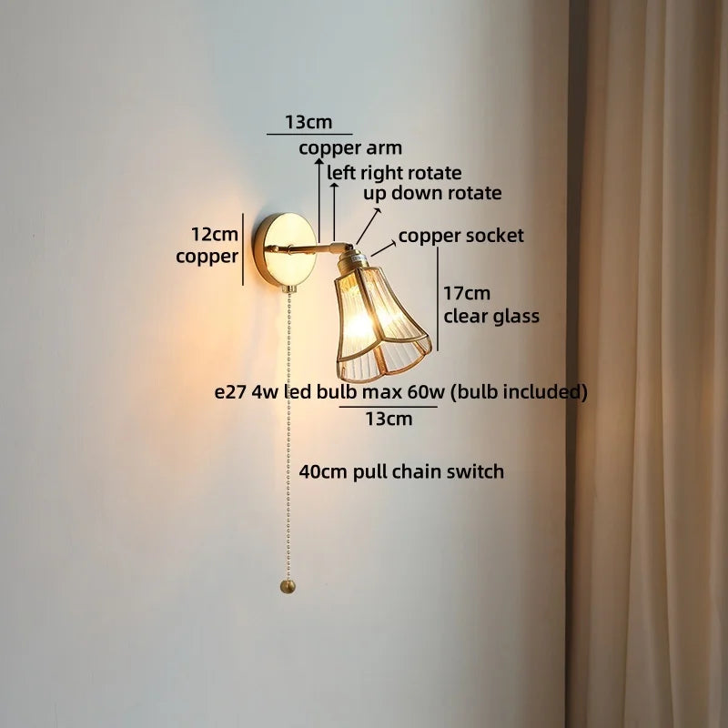 Axyaa Clear Glass LED Wall Lamp Gold Brass Finish Japan Style Home Décor
