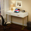 Axyaa White & Gold Vanity Desk with 2 Drawers - Modern Makeup Table for Women