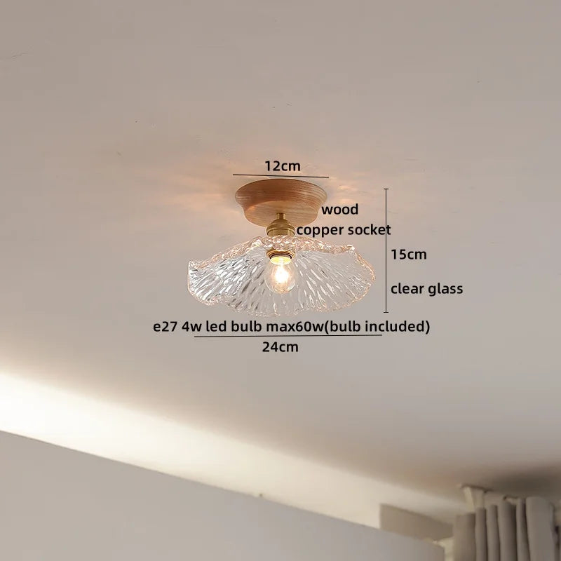 Axyaa Glass Wood LED Ceiling Lamp for Home Restaurant Living Room Decor