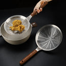 Axyaa Stainless Steel Large Colander with Wooden Handle - Kitchen Strainer Skimmer