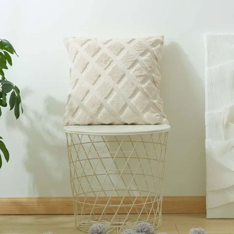 Plush White Cushion Cover Set by Axyaa - Diamond Home Decor - 30x50cm & 45x45cm