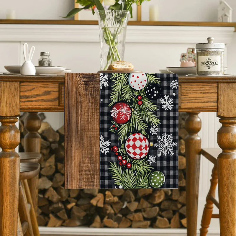 Axyaa Christmas Ball Fir Snow Table Runner for Home Decor & Parties