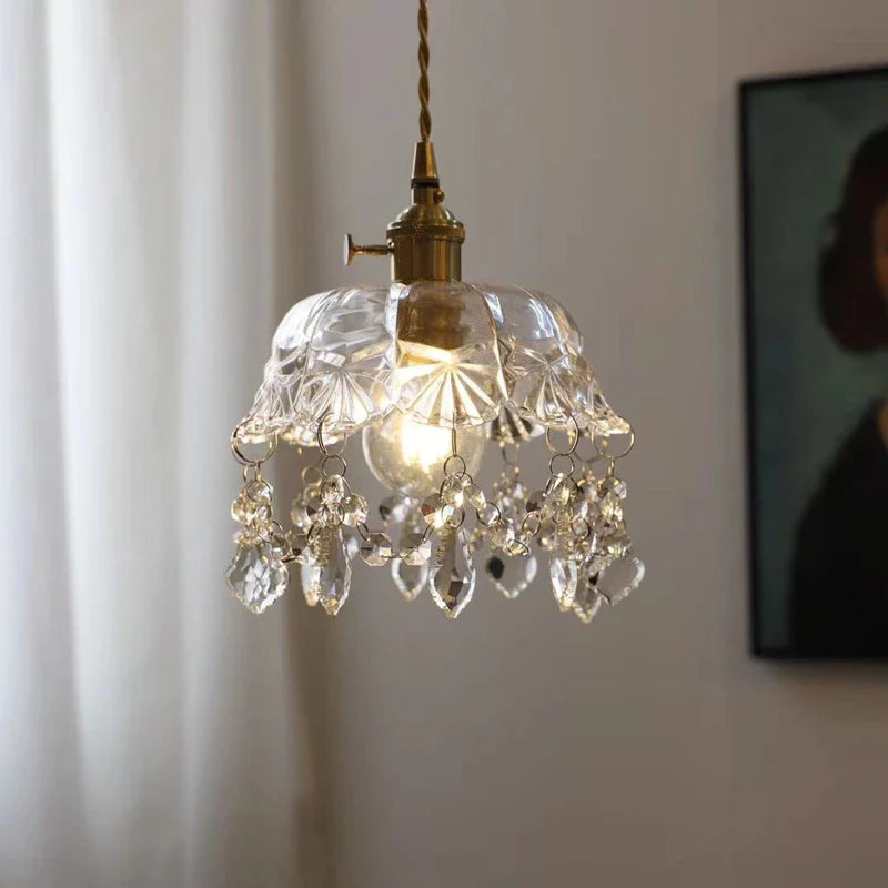Axyaa Clear Glass Crystal LED Pendant Light for Luxury Home Decor