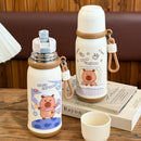 Capibara Thermos Bottle with Straw, Stainless Steel Insulated Kids Cup - Axyaa