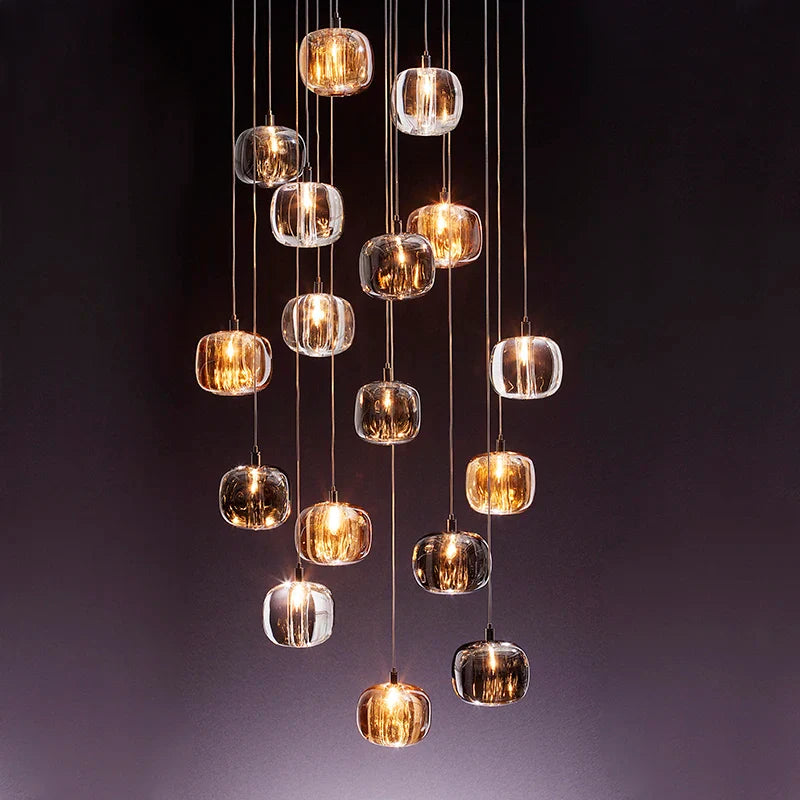 Axyaa Modern LED Stair Chandelier - Luxury Amber, Smoky Gray, Clear Crystal Indoor Lighting