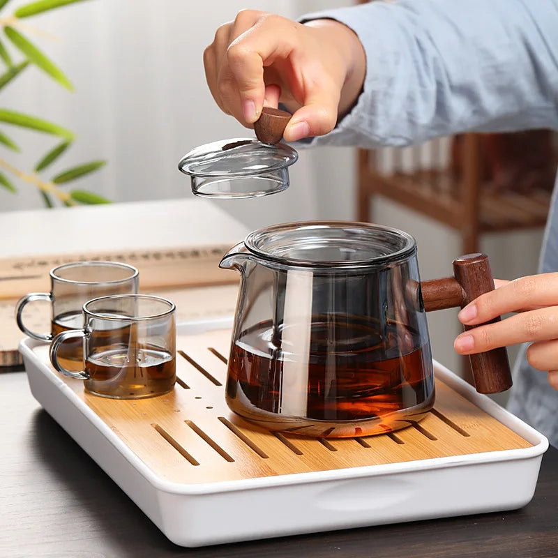 Axya Glass Teapot Set with Wooden Handle and Double Layer Filter