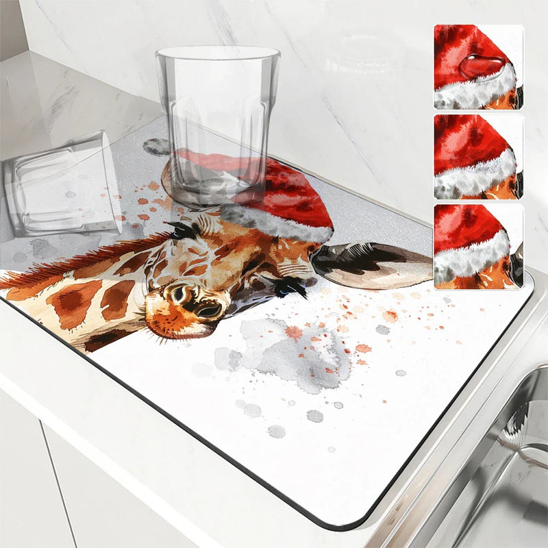 Axyaa Christmas Draining Mat: Super Absorbent Coffee & Dish Drying Pad