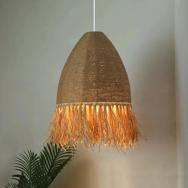 Rattan Woven Pendant Light Chandelier for Retro Dining Room, Axyaa Wabi Sabi Style