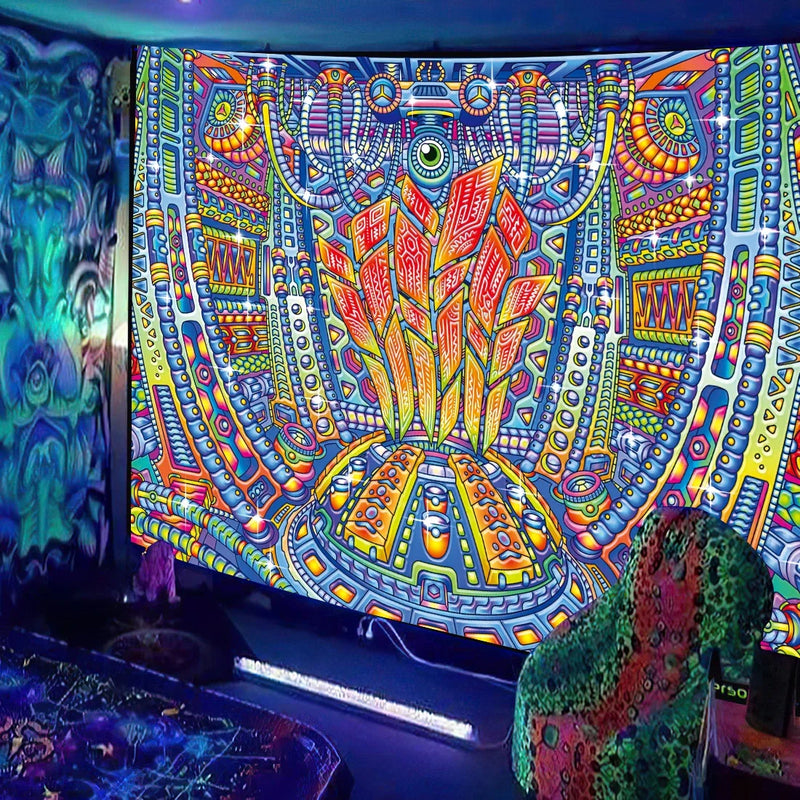 Axyaa UV Mushroom Fractal Tapestry - Psychedelic Wall Art for Bedroom, Dorm Room