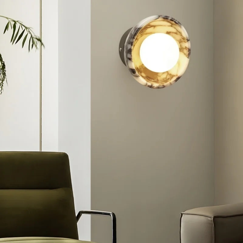 Axyaa Circular Marble LED Wall Lamp Modern Nordic Interior Lighting