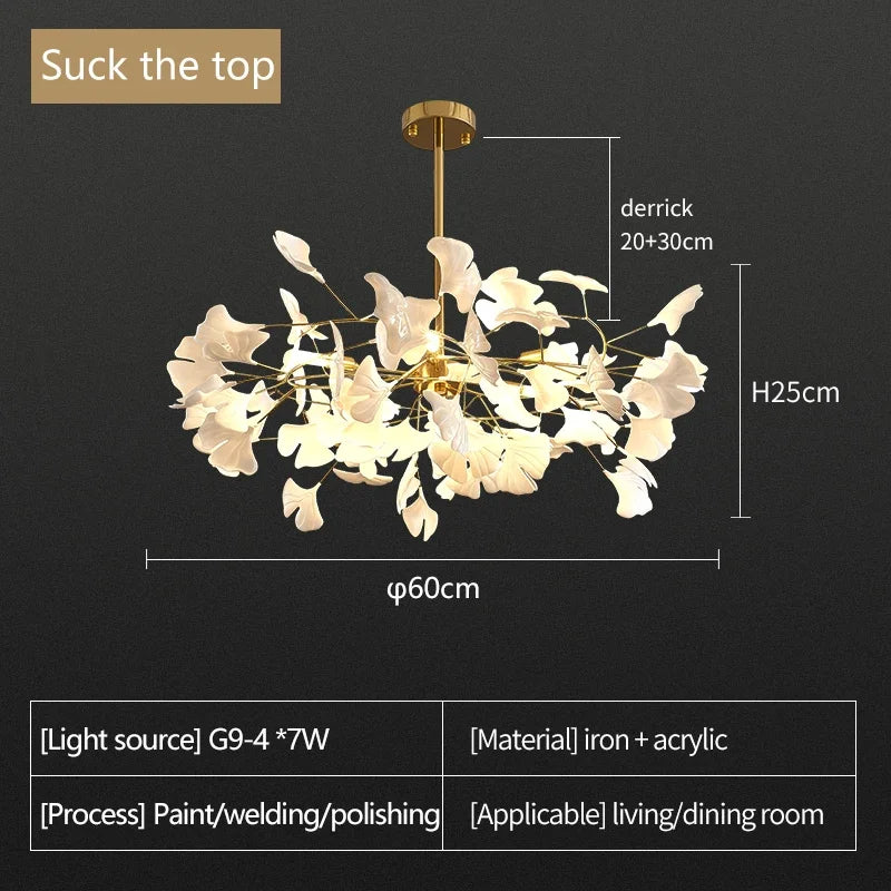Axyaa Nordic Ginkgo Leaf LED Chandelier for Modern Interior Lighting