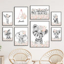 Axyaa Pink Flower Animals Baby Name Canvas for Girls Bedroom