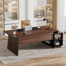 Axyaa Mid-Century Modern L-Shaped Executive Desk with Cabinet and Shelves